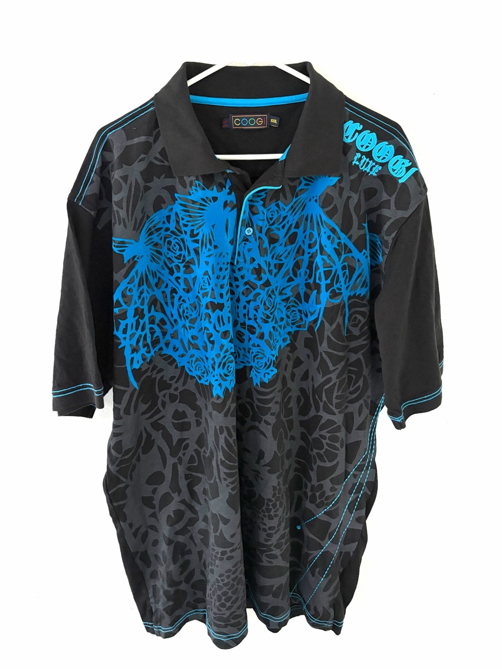 COOGI Black Polo with Blue Graphic Design, Size: 3XL